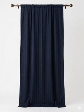 CB2 Track Black Linen Blend Striped Curtain Panel 48x108 Modern